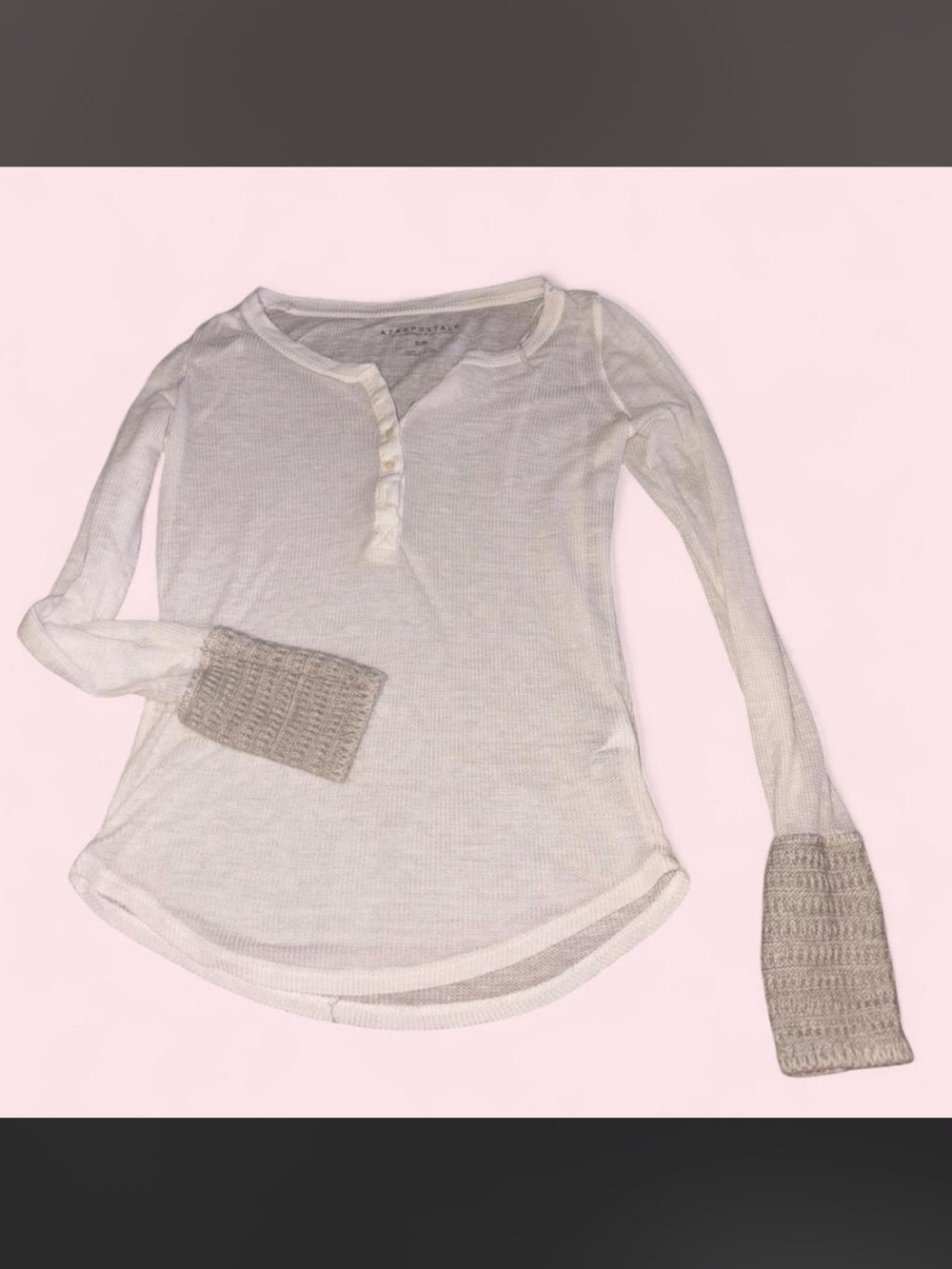 Aeropostale Y2K Style Cotton Long Sleeve Waffle Knit Henley